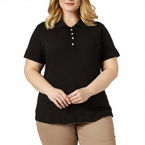 Haut en tricot décontracté grande taille pour femme, couleur unie, 100% coton, polo à manches courtes, haut en tricot décontracté, OEM ODM, vêtements en gros personnalisés - Product Image 1