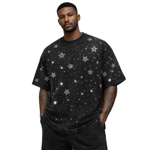 T-shirt surdimensionné en coton épais avec strass personnalisés, coupe carrée, style streetwear, motif bling, pour hommes, fournisseur en gros - Product Image 2