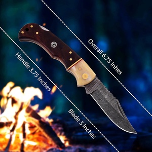 Damascus Steel Folding <b>Knife</b> Handmade Pocket <b>Knife</b> Custom EDC Wood <b>Bone</b> <b>Handle</b> Compact Bulk Supply USA Europe 58HRC 3-Year - Product Image 6