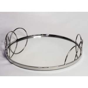Classic Round Metal And <b>Mirror</b> Tray For Serving Tea Coffee Snacks And Dessert For Home Kitchen And Party Use - Product Image 1