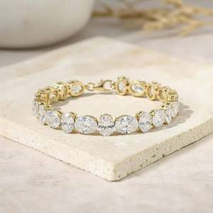 Silver <b>Rose</b> Gold Plated Moissanite Tennis Bracelet Oval Cut Channel Setting Geometric Design Trendy Unisex GRA Certified - Product Image 2