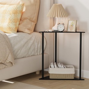 Triangle Metal <b>Side</b> <b>Table</b> 2-Tier Corner Shelf - Small Space Coffee End <b>Table</b> <b>Black</b> Powder Coated Bath Organizer Stand - Product Image 6