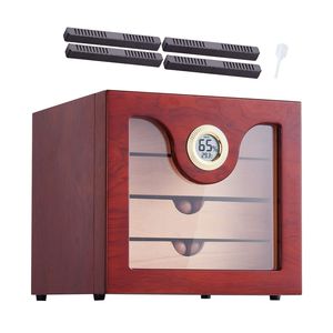 Humidor de Cigarros de Madera de Cedro Español Hecho a Mano, Caja de Almacenamiento de Escritorio con Vidrio para 50-100 Cigarros, Accesorio Digital - Product Image 1