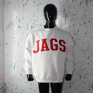 JAGS WHITE <b>Mock</b> <b>Neck</b> Sweatshirt 100% RED Applique Embroidery wide <b>neck</b> Sweatshirt Finer Threads - Product Image 2