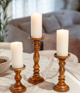 Portavelas de madera para velas de pilar, para bodas, Navidad, decoración del hogar, color madera natural. - Product Image 1