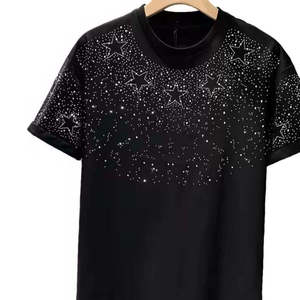 T-shirts en strass pour femmes, nouvelle collection, style streetwear, design personnalisé imprimé, t-shirts à col contrastant en strass. - Product Image 4