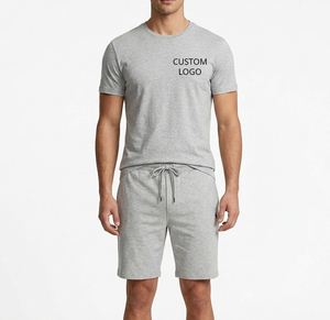 Ensemble survêtement 2 pièces personnalisé avec logo imprimé, t-shirt et short, effet délavé, pour homme - Collection été 2026 - Product Image 1