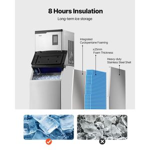 Macchina per il Ghiaccio Commerciale in Acciaio Inox con Autopulizia, Produzione 300LBS/24H, Contenitore di Stoccaggio da 300LBS - Product Image 4