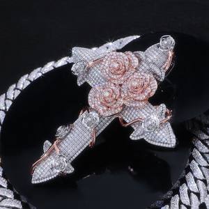 Pahal Fashion - Juego de Collar con Colgante de Cruz de Oro Rosa y Cadena Cubana, Joyería Unisex de Hip Hop con Moissanita VVS1 S925 - Product Image 1