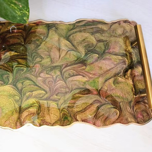 Luxury Abstract Resin Art Serving Tray with Handles Handmade Modern Coffee <b>Table</b> <b>Vanity</b> Tray Statement Home Decor unique tray - Product Image 1