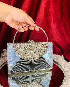 Handcrafted Designer Luxury Evening Bridal Clutch Ladies Sling Bag Resin Pearl Decor Fashion Accessory for Weddings - Product Image 5