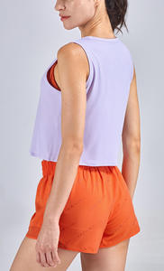 Custom Logo Graphic Design Women's Tank <b>Top</b> Short Woven Fabric Crop Gym Blank <b>Top</b> - Product Image 4