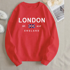 เสื้อฮู้ดและสเวตเตอร์ของผู้หญิงเสื้อสเวตเชิ้ตผ้าฟลีซพิมพ์ลายตัวอักษรลอนดอนสำหรับผู้หญิงคอกลมลำลองระบายอากาศขนาดพลัสไซส์ - Product Image 5