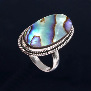 Natural <b>Abalone</b> <b>Shell</b> 925 Sterling Silver Ring Handmade Iridescent Gemstone Jewelry Vintage Statement Ring for Women - Product Image 3