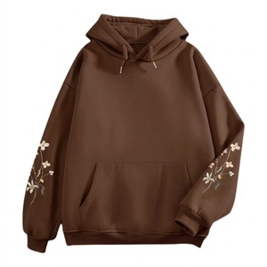 Sudadera con Capucha Rosa para Mujer, Bordado Floral, Manga Larga, Informal, Tejida, para Otoño - Product Image 4