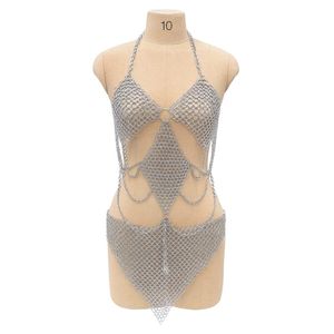 Silver Plated Stainless Steel Chainmail <b>Dress</b> Set Modern Customized Shape Fashion Armor Outfit Welded Metal Craft - Product Image 1