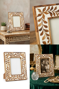Premium Modern Customized Rectangular Ornate Rustic Handmade Wood Bone-in-lay Design <b>Black</b> White Geometric Vertical Tabletop - Product Image 4