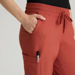 Ensemble de blouses médicales pour femmes, col en V, couleur unie, extensible, haut à manches courtes et pantalon, uniforme de travail pour le personnel soignant - Product Image 3