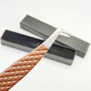 Pince à épiler pour extensions de cils en acier inoxydable à prise diamantée durable, revêtement en poudre marron, logo personnalisé, outil de volume pointu - Product Image 2