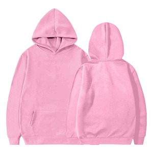 <b>Pink</b> Oversized Hooded Zip-Up <b>Sweatshirt</b> Unisex Solid Color Fleece Casual Regular Length Knitted 100% Cotton Front Pocket Winter - Product Image 2