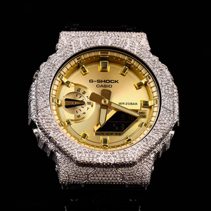 Hip Hop Bust G Sh0 <b>Watch</b> Fully Iced VVS Moissanite Diamonds Custom Gold Plated Luxury Analog <b>Rubber</b> 3Bar Mechanical Movement - Product Image 1