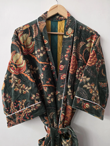 เสื้อคลุมกิโมโนผ้ากำมะหยี่พิมพ์ลายด้วยมือยาวเต็มตัวแขนยาวผ้ากำมะหยี่ระบายอากาศได้ดีเป็นมิตรกับสิ่งแวดล้อมสำหรับฤดูร้อน - Product Image 3