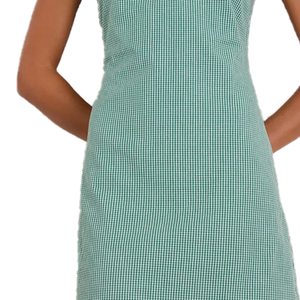 Green Plaid Sleeveless Keyhole Neck A-Line Mini <b>Dress</b> Casual Summer Wear Breathable Woven Cotton Fit Women's Short <b>Dress</b> - Product Image 5