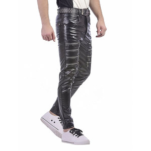 Hot Sale Men's Pants High Waist Leather Casual Full Length <b>Winter</b> Lightweight Straight Pattern Leather Pants Custom Logo Top - Product Image 4