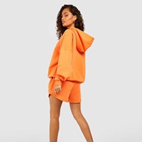 Ensemble sweat-shirt à capuche et short pour femme, couleur personnalisée, manches longues, coupe régulière, décontracté, couleur unie, en molleton tricoté respirant