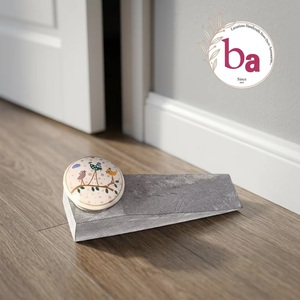 Ba Wooden <b>Door</b> Stop With Ceramic Bird Knob Rustic Design Floor Mount Entry Use - Product Image 4