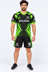 Camiseta de Fútbol para Hombre, Manga Corta, Cuello en V, Verde, Uniforme de Fútbol Sublimado, Estampado Geométrico Negro y Verde, Corte Atlético, para Toda Temporada - Product Image 3