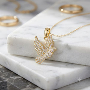 Luxurious Premium 10K <b>Solid</b> <b>Gold</b> Iced Custom Dove Bird Natural Diamond <b>Pendant</b> Necklace Fine Charms Jewelry Gift Cute Unisex - Product Image 3