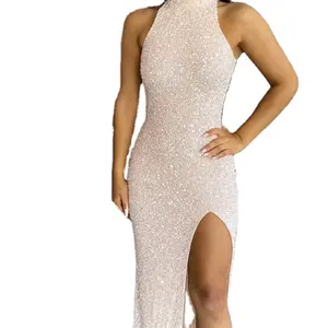 Nouvelle robe de soirée sexy pour femme pour les fêtes, rose, tendance, argentée, rouge personnalisée, élément brodé - Product Image 1