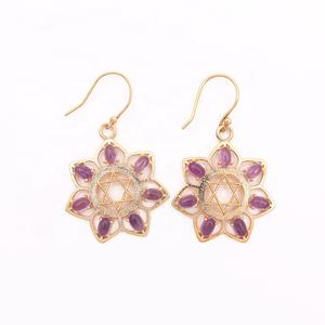 Boucles d'oreilles en onyx faites à la main plaqué or ovale vert broche ensemble crochet mode goutte bijoux - Product Image 3