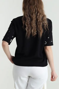 Women's Color T-Shirt Elegant Lady <b>Turtleneck</b> Short Sleeve Casual Summer Top 100% Cotton Jersey Fabric Logo Anti-UV Breathable - Product Image 4