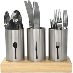 Stylish <b>Metal</b> Cutlery Holder Caddy With Silver Finished Round Utensil Organizer <b>For</b> Dining Table Kitchen Countertop Decor - Product Image 3