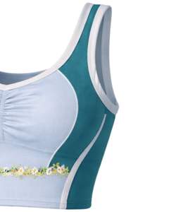 Manufacturer Women Teal <b>Blue</b> Two Piece Skirt Set Sleeveless Crop Top High Waist Mini Skirt Floral Trim Soft Stretch Summer Wear - Product Image 3