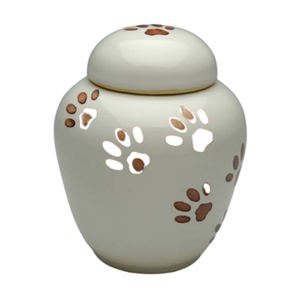 Premium Pet <b>Memorial</b> Urn White Dom Top with Black Paw Design Metal Funeral Supplies <b>Keepsake</b> Cremation Urn - Product Image 3
