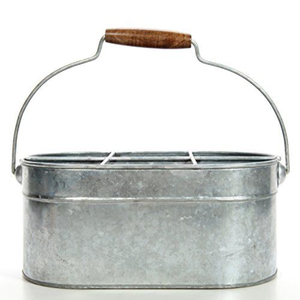 Organizador de utensilios de cocina estilo rústico de metal galvanizado con asa de madera y 3 compartimentos para encimera. - Product Image 3