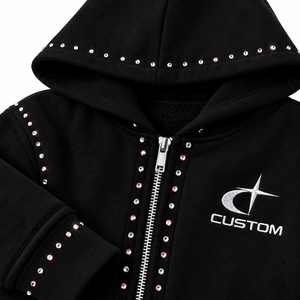 Rhinestone Embroidered Custom Zip up Hoodie Men 100% Cotton Boxy Oversized Studded <b>Y2K</b> <b>Streetwear</b> Hoodies OEM - Product Image 3