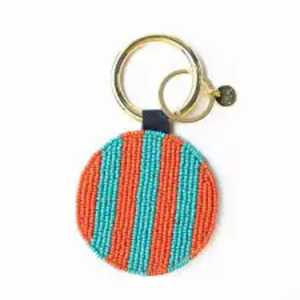 Pink Beaded <b>Bow</b> Classic Circle Pattern Canvas Woven Keychain Charm Cute Style Accessory - Product Image 2