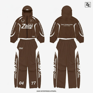 <b>Women</b> <b>Windbreaker</b> Suit 100 Polyester Taslan Fabric 130 GSM Brown White Contrast Panel Custom Screen Print Heat Transfer Logo - Product Image 1