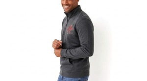 Sweat-shirt en molleton gris foncé pour homme, demi-zip, logo brodé sur le devant, coupe décontractée, idéal pour l'été, séchage rapide, respirant - Product Image 3