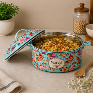 Olla de Acero Aislada con Diseño Floral de Marvel Handicrafts, Recipiente para Comida Caliente con Tapa, Tazón para Servir Premium para Cocina, Comedor o Regalo - Product Image 3