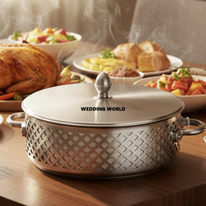 Matte Silver Finished Metal Hotpot <b>Dinnerware</b> Tabletop Luxury Casserole Customized Size Hot Selling Fancy Metal Food Warmer - Product Image 1