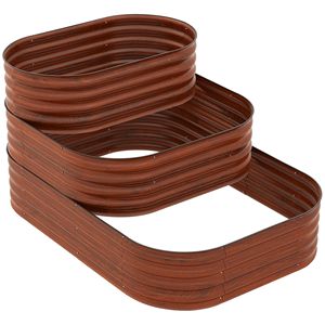 Fioriera Rialzata Classica Rustica a 3 Livelli 62.25x43x32.25 con Fondo Aperto per Piante da Esterno Marrone - Product Image 1