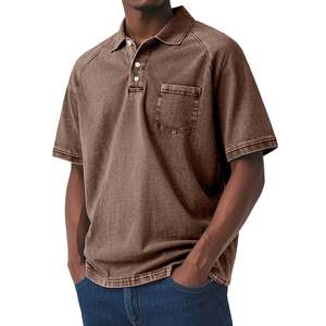 Polo de Hombre con Logotipo Personalizado OEM, 220 GSM, Lavado Ácido, Mezcla de Algodón/Poliéster, Tejido de Punto, con Bolsillo en el Pecho, Venta Caliente - Product Image 4