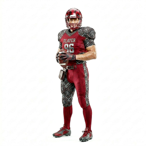 Men American Football Uniform Set Red 99 Player Jersey Pants With Pockets Sublimated Print Moisture Wicking Fitted Style - Product Image 3