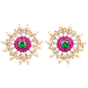 Geometric Pearl and Zircon Stud Earrings-Classic Trendy Hiphop Style - Product Image 2