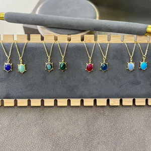 Colgante de apatita y jade con piedra ovalada de corte a cuadros, chapado en oro de 18k, amuleto de la suerte de tortuga, collar de moda, joyería. - Product Image 6